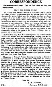 Letter in Time and Tide about Women's Pioneer Housing