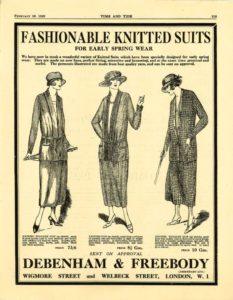 Advert for knitted suits, showing three women wearing suits