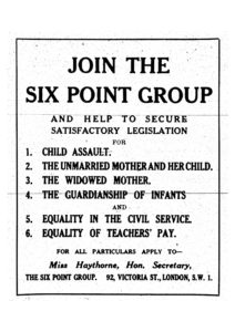 An advertisement for the Six Point Group listing the group's six campaign points and telling readers where to find out more